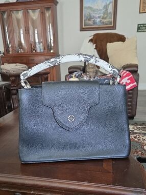 Louis Vuitton Black Leather Never Used  Top-Handle Bag with Snake-Print Handle